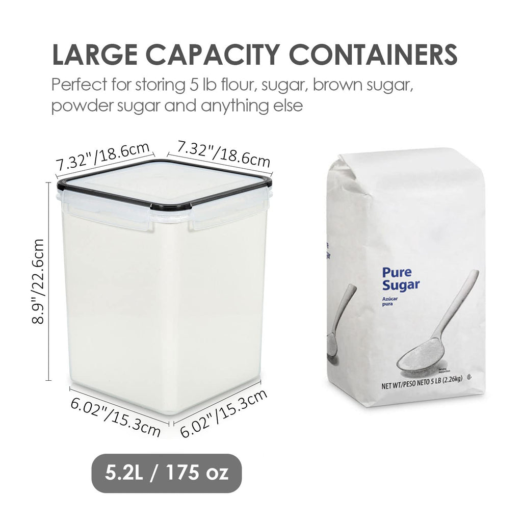 5.2L Flour Sugar Storage Containers, 4 PCS, Black