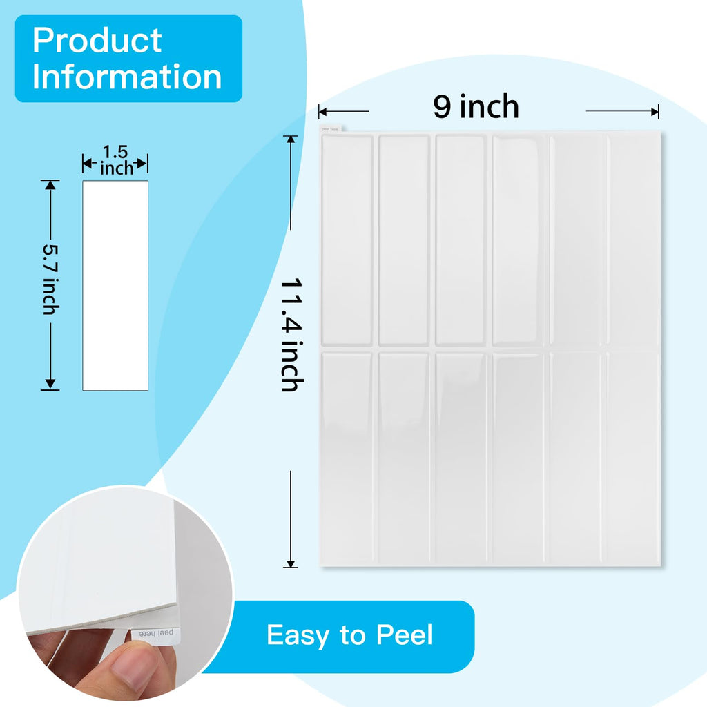 Subway Tile Peel and Stick Backsplash, 10-Pack, 11.4 x 9 Inch, White