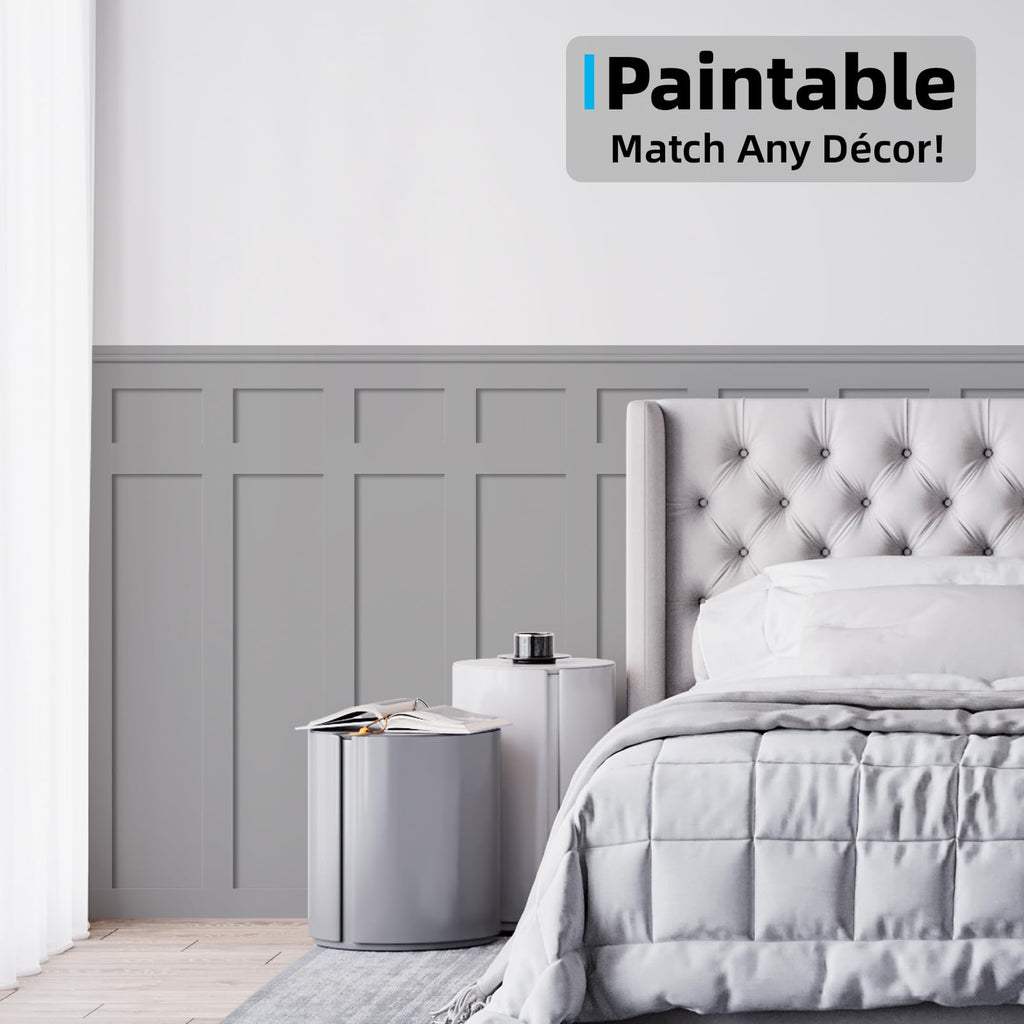 Premade Paintable Board and Batten Wainscoting Kit, 94.5 x 54 in
