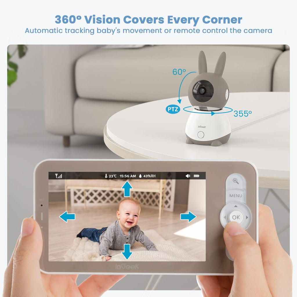 2K Split-Screen Baby Monitor, 5" WiFi 2 Cameras, Night Vision