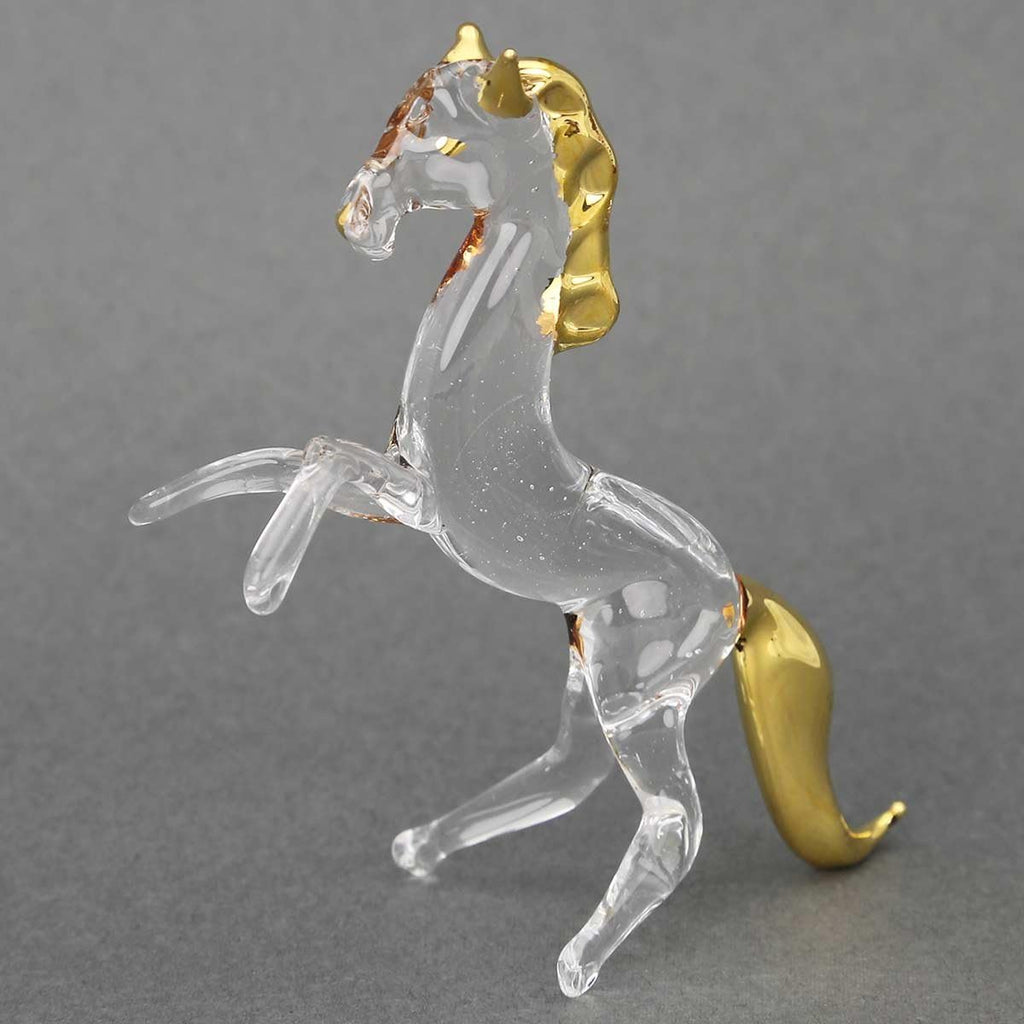 Horse Clear with Gold - Hand Blown Figurine Collectible Glass Art Stallion Clear Sculpture 3-1/2 Inches Tall