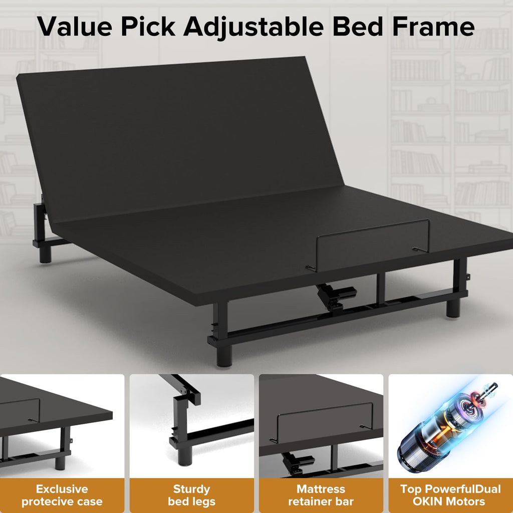 King Size Adjustable Bed Frame, Head & Foot Incline, USB, Nightlight