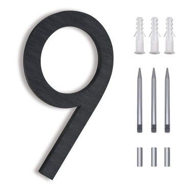 8 Inch Modern House Numbers - Black Metal Large Address Numbers, Floating Flush Mount Aluminum