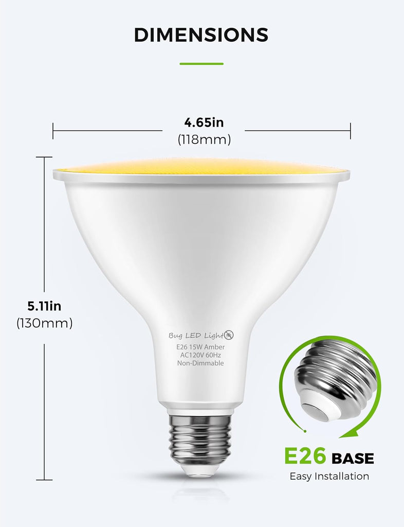 Yellow Bug Light Bulbs Outdoor, 4 Pack 2000K Non-Attracting, Non-Dimmable Amber Porch Lights, E26 Base, Backyard