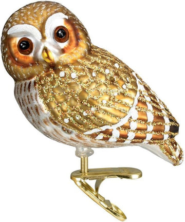 Pygmy Owl Glass Blown Ornament, Handcrafted Holiday Decoration, Owl Collection