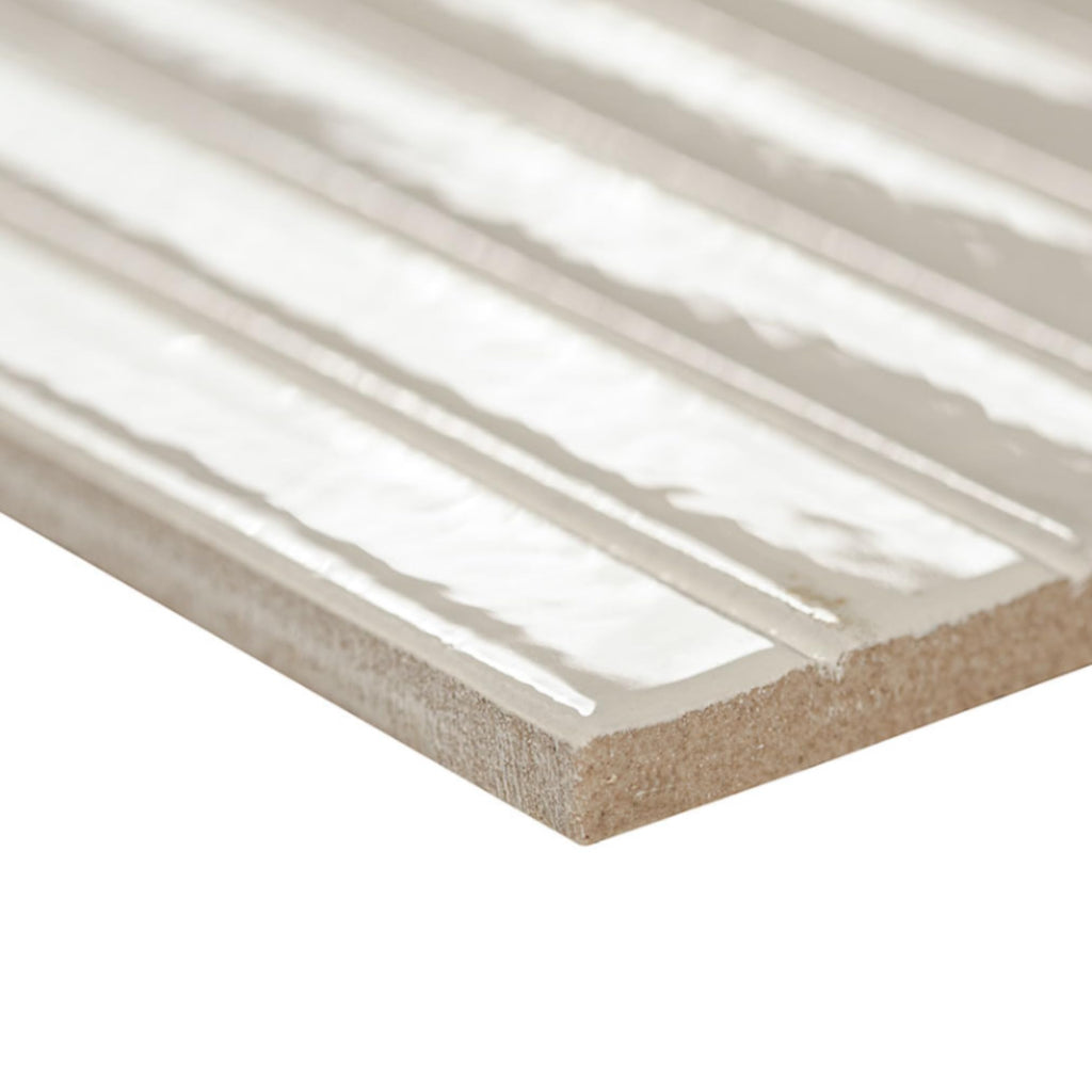 Ivory Glow Glossy Ribbed Ceramic Wall Tile (26 Pieces)