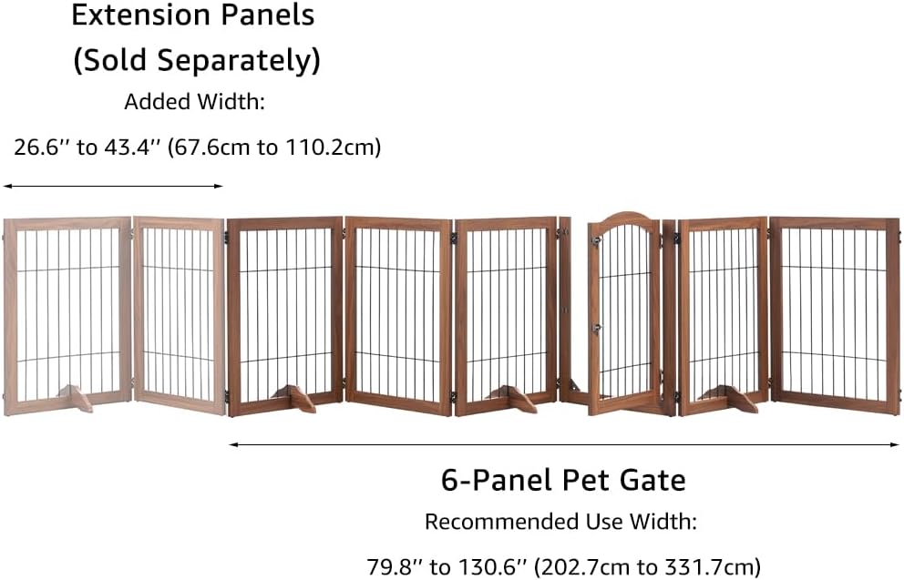Extra Wide Pet Gate, 6-Panel Freestanding Dog Barrier with Door