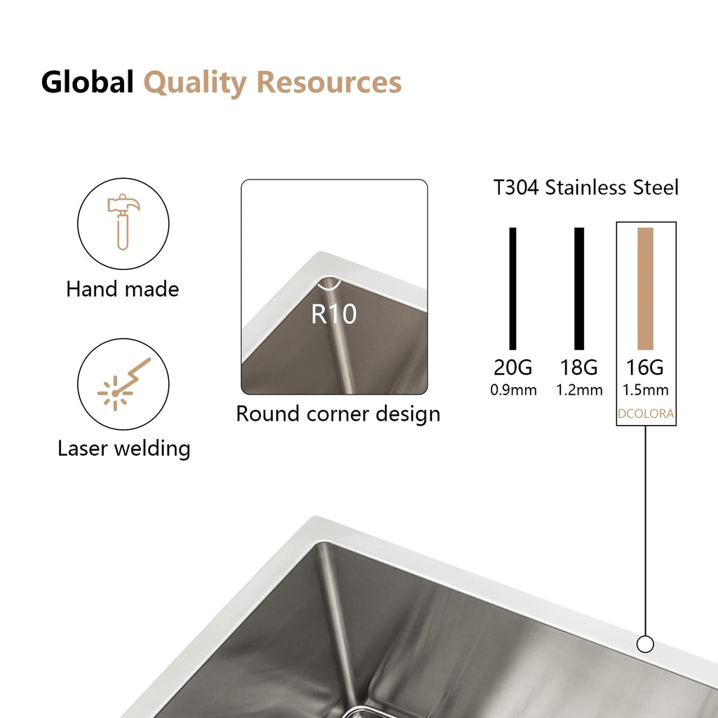 33 Inch Undermount Double Bowl Kitchen Sink 60/40 Split 16 Gauge 304 Stainless Steel Large Double Sinks, 33"x19"x10