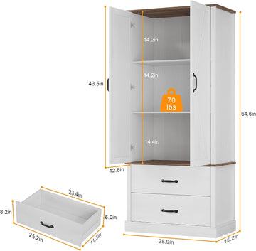 Kitchen Pantry Cabinet, Farmhouse Storage Cabinet with Barn Doors, Drawers and Adjustable Shelves, Versatile Storage