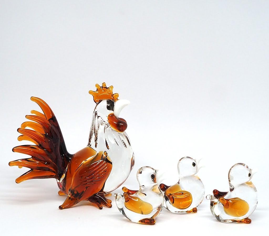 Hand-Blown Glass Brown Hen Chicken Figurine, Farmhouse Decor