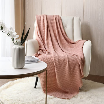 Farmhouse Waffle Knit Throw Blanket for Couch Sofa Chair Bed Home Decoration, Soft Warm Cozy Light Weight for Spring