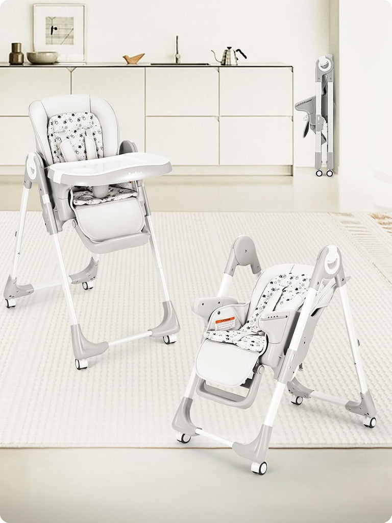 Baby High Chair with Wheel, Adjustable Foldable Chair for Babies & Toddlers | 8-Level Height Adjustment, Adjustable