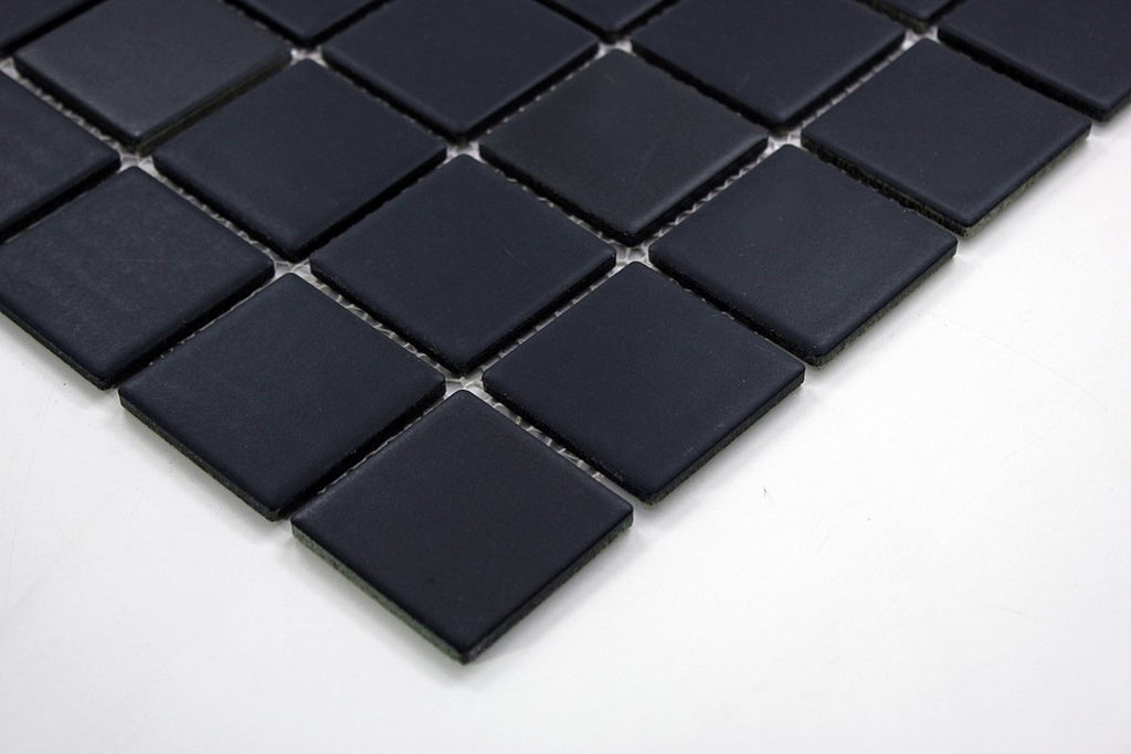 2x2 Matte Black Porcelain Mosaic Tile - Slip Resistant 12x12 Mesh-Mounted Sheet Floor, Shower Wall, Kitchen