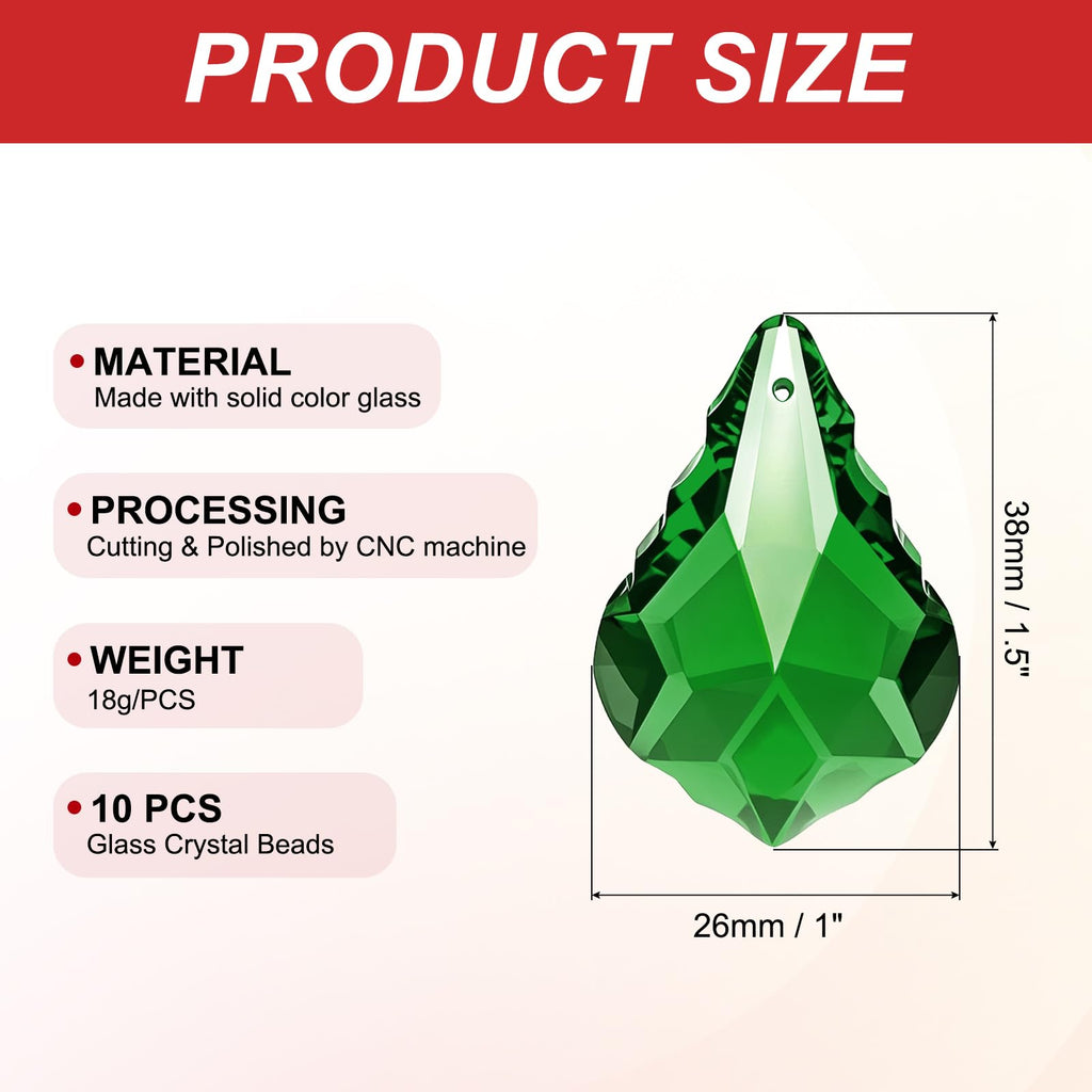 10Pack 38mm K9 Crystal Pendants Teardrop Beads Green