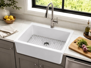 30 Inch Ceramic Farmhouse Sink, White Apron Front Farm Sink 30"x22"x10", Deep Single Bowl Kitchen Sink with Stainless