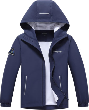 Boys Girls Rain Jacket Lightweight Waterproof Hooded Mesh Lined Raincoat Windbreakers for Kids