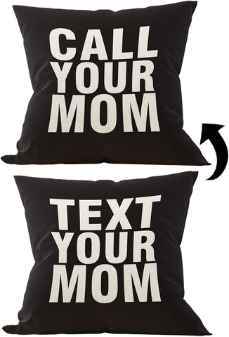 Pillow Cover, Reversible Throw, 18 x 18 Inches, Cotton Linen, Black 01, Family Theme, for Decorating a Room or as a