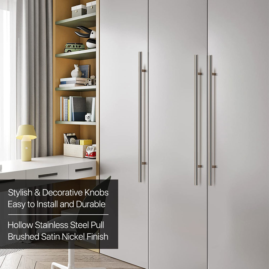 10 Pack Kitchen Cabinet Handles Silver Drawer Pulls 24 inch, 15 inch Hole Center, Stainless Steel T Bar with Satin