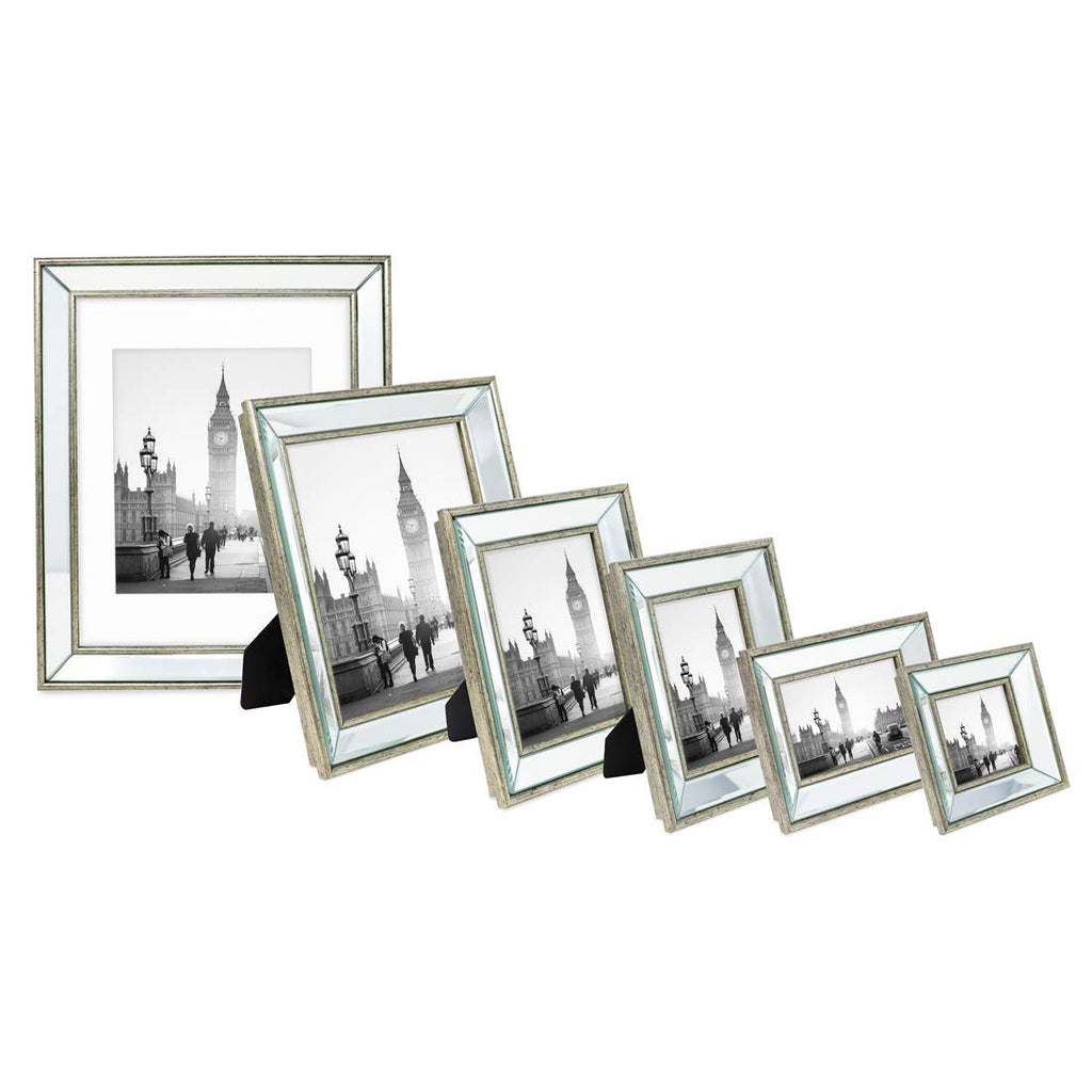 Jacobs 8x10 Silver Beveled Mirror Picture Frame - Classic Mirrored Frame with Deep Slanted Angle Made for Wall Décor