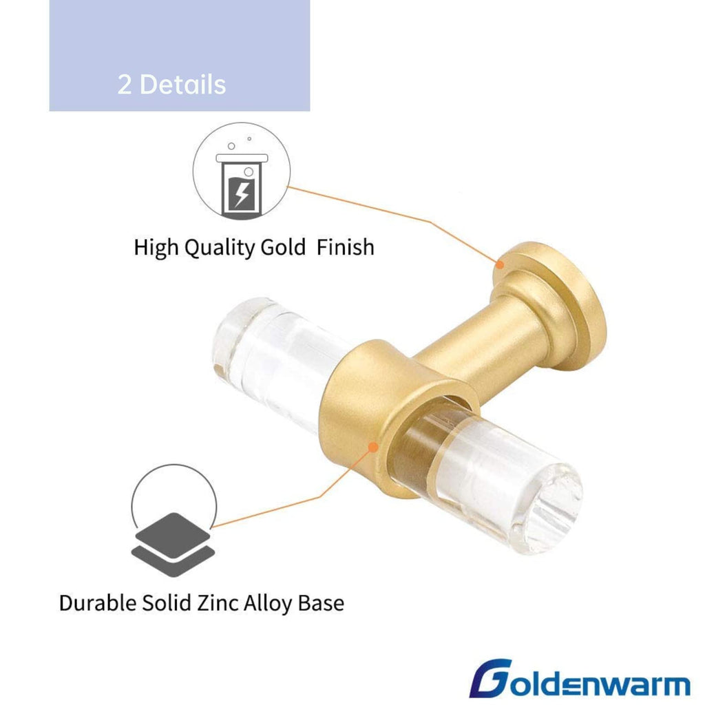 5 Pack 5 Inch Kitchen Cabinet Handles Gold Drawer Pulls Crystal Acrylic with Brushed Brass Handles for Cabinets