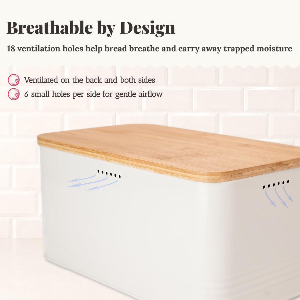 Bread Box - Metal Countertop, Bamboo Lid, Farmhouse