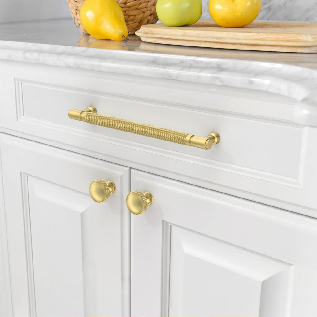 10 Pack 7.5 Inch(192mm) Brushed Gold Cabinet Pulls Knurled Kitchen Cabinet Handles, Cabinet Pulls Kitchen Cabinet
