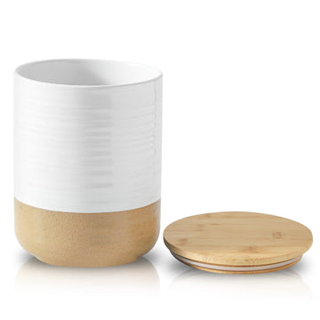 80oz White Ceramic Food Storage Jar with Bamboo Lid - 7.5 Inch Minimalist Kitchen Canister for Pantry, Dry Goods