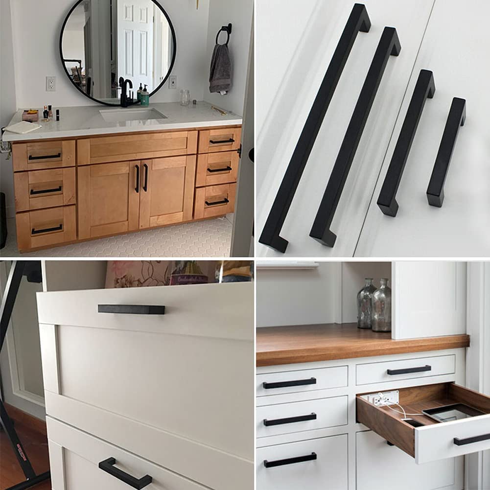10 Pack 3-3/4 Inch Black Cabinet Pulls, Square Drawer Handles