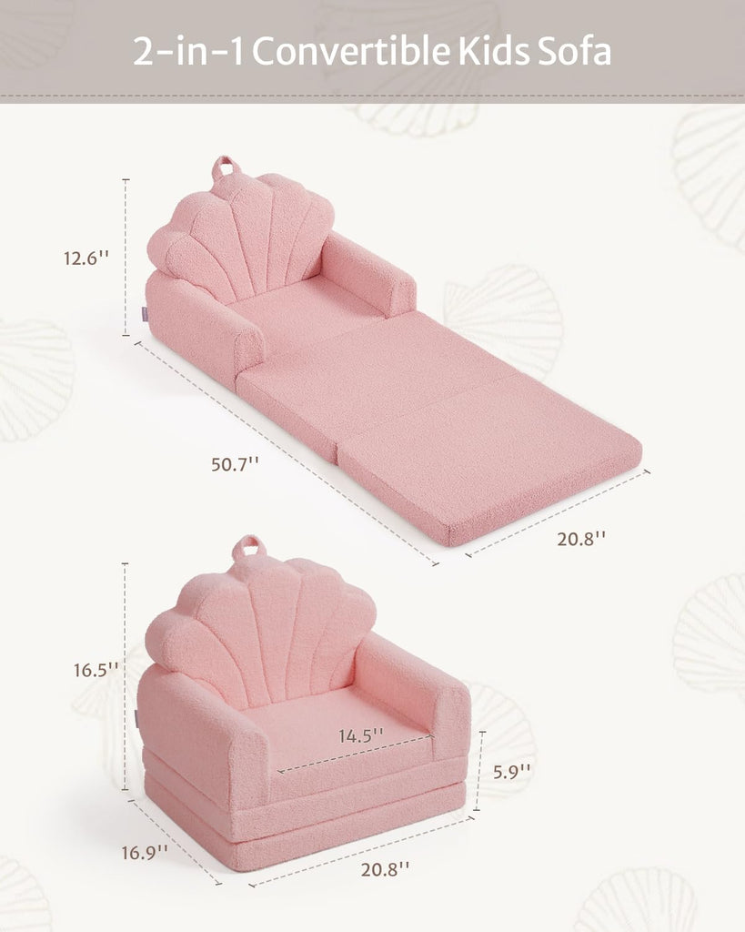 Foldable Kids Couch, in-1 Kids Sofa Chair, Pink Shell