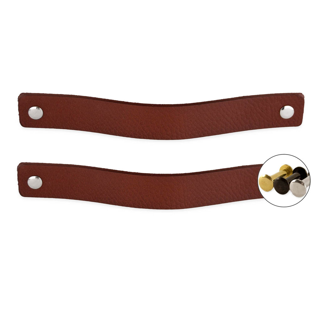 Leather Drawer Pulls - Cognac - 6 pcs - 7-7/8 x 1 '' - Leather Handle - Leather Dresser Pulls - Cabinet knobs Dresser