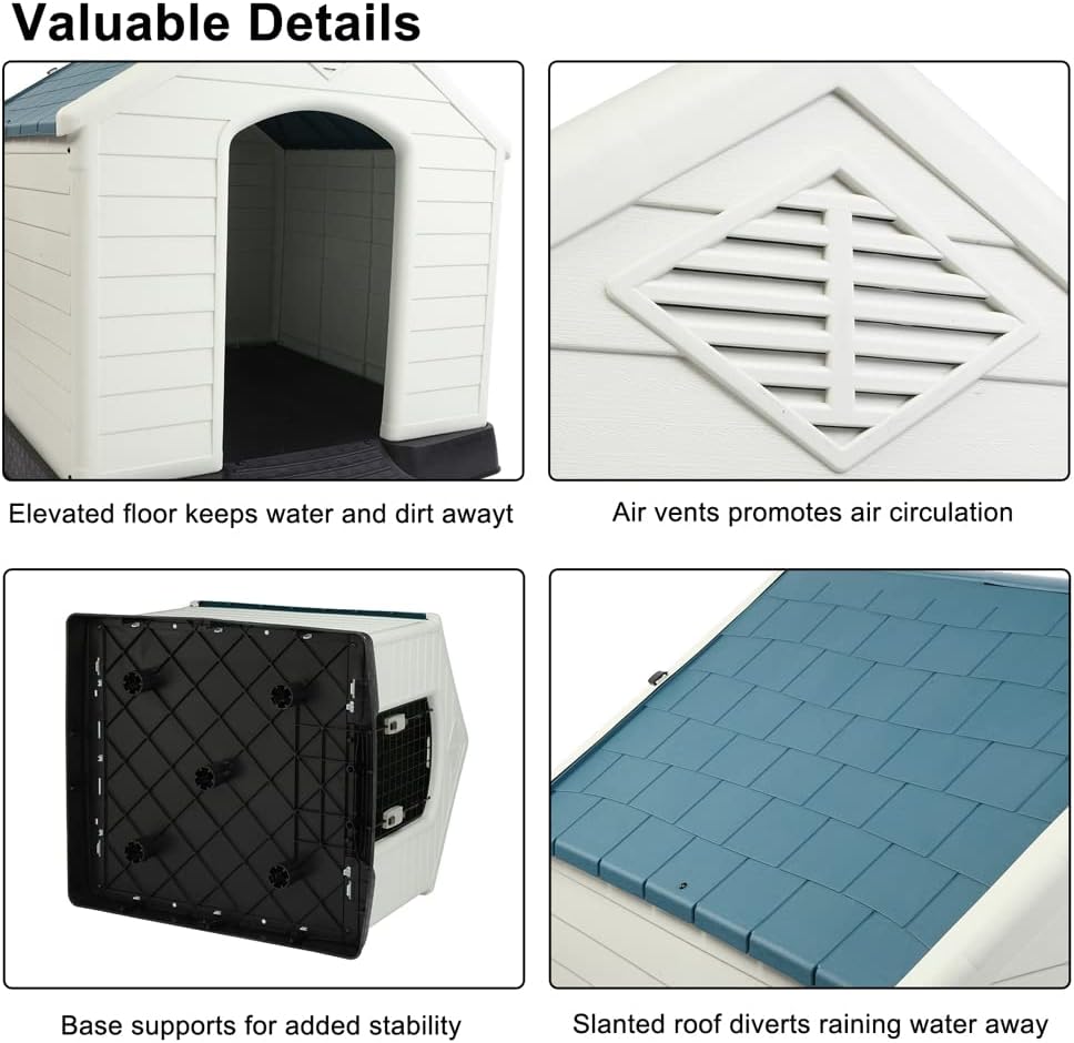 Plastic Dog House, 26" L x 29" W x 28" H Pet Dog Kennel with Door for Small Medium Sized Dogs Water Resistant, Indoor