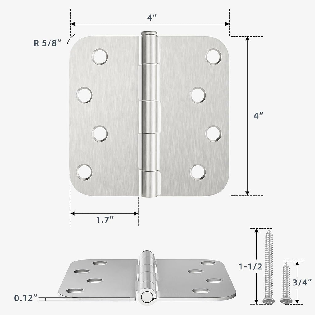 18 Pack 4" x 4" Brushed Nickel Exterior Door Hinges, 5/8" Radius
