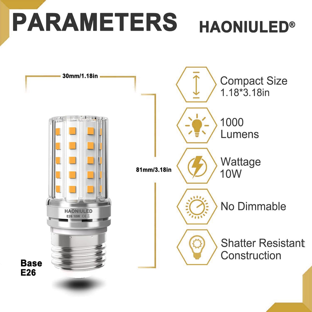 E26 LED Corn Light bulbs, Warm White 3000K, 1000 lumen, 100 Watt Equivalent Incandescent Bulbs, Non-Dimmable