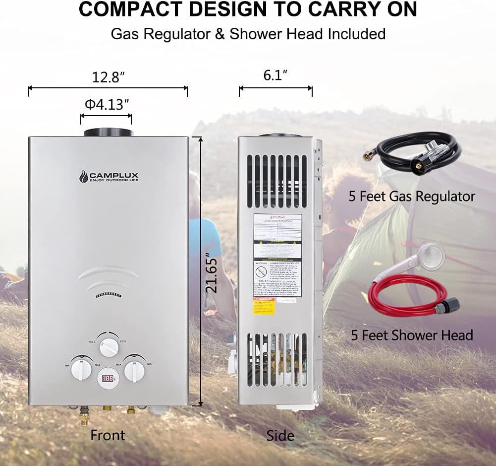 Tankless Water Heater, Camplux Outdoor Portable Propane Gas Tankless Water Heater With Rain Cap for Camping Showers