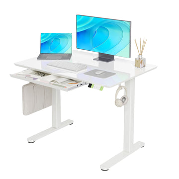 Glass Standing Desk with Drawers 40x24 Inch Super White