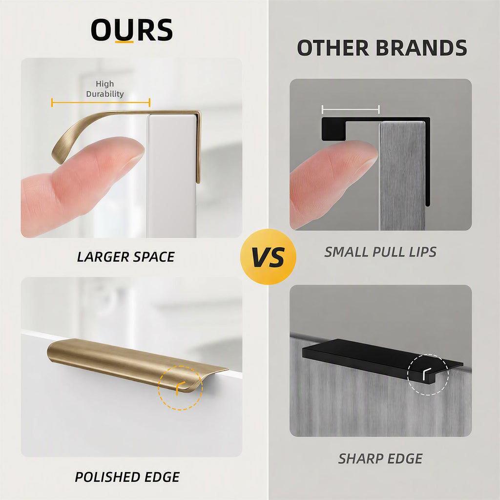 Champagne Bronze Cabinet Handles, Finger Pulls for Cabinet Edge Pulls 3 Inch 10 Pack | Tab Drawer Handles, Aluminum