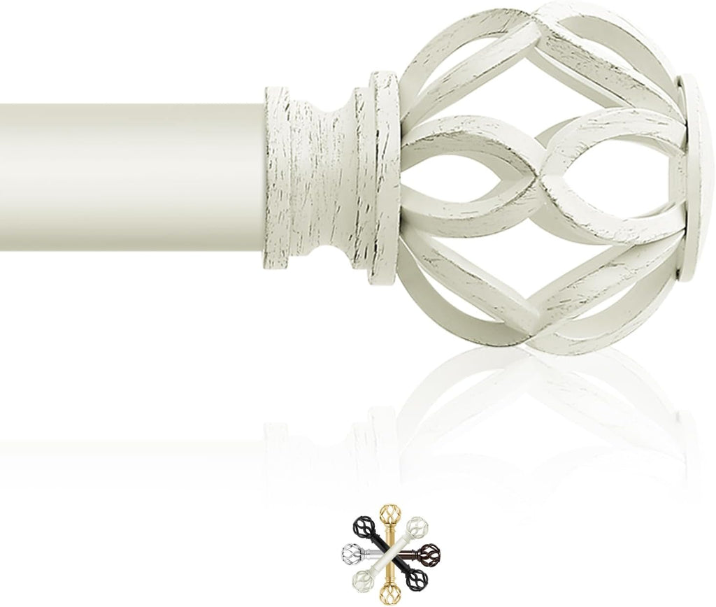 White Decorative Farmhouse Curtain Rod:18-45"Adjustable Heavy Duty Single Window Curtain Rod for Bedroom Living Room