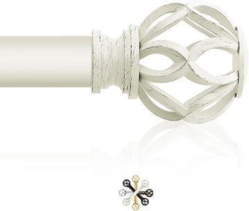 White Decorative Farmhouse Curtain Rod:18-45"Adjustable Heavy Duty Single Window Curtain Rod for Bedroom Living Room