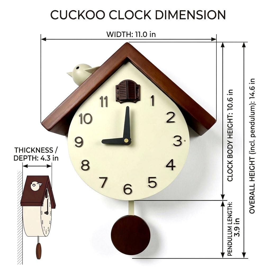 Modern Cuckoo Clock for Wall Decor 14.6 x 11 Inch