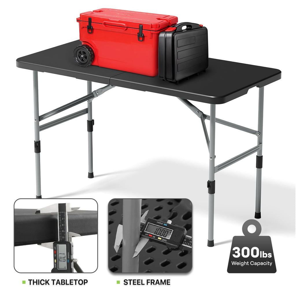 4ft Plastic Folding Table with Built in Carry Handle, Black