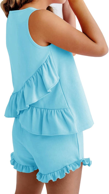Girls Summer Clothing Sets Ruffle Tank Tops and Shorts