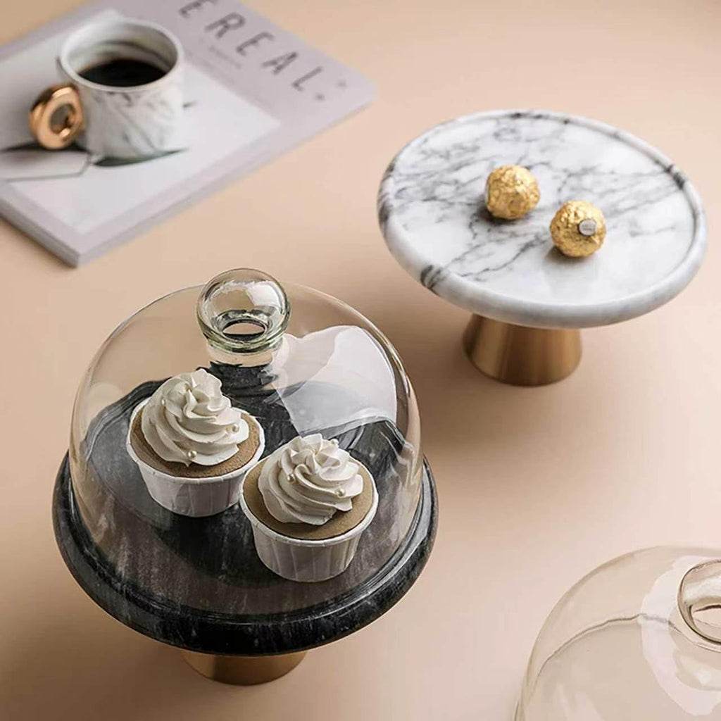 Marble Cake Stand, With Glass Dome Glass Display for Dessert & Fruit
