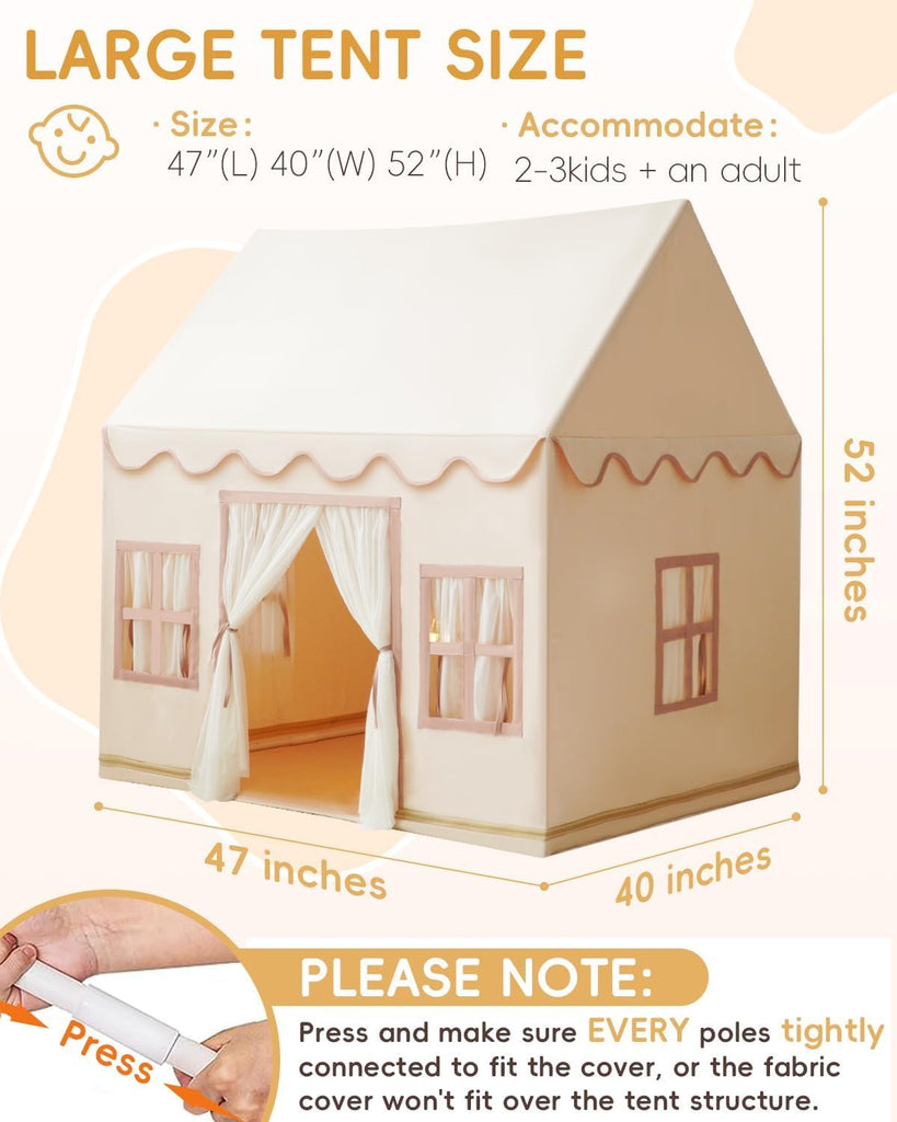 Large Kids Tent Playhouse Base Fabric with Star Lights, Flags and Tote Bags, Kids Play Tent Indoor & Outdoor