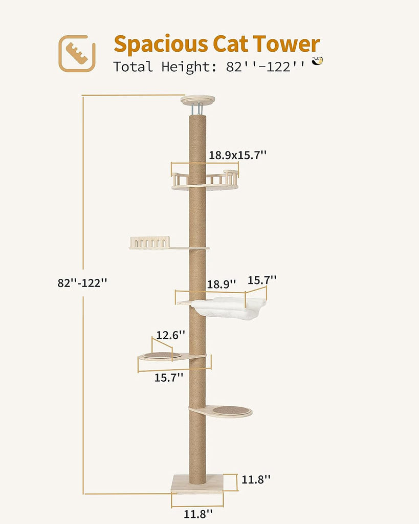 9.8ft Floor to Ceiling Cat Tree for Large Cats, 5-Tier Cat Tower