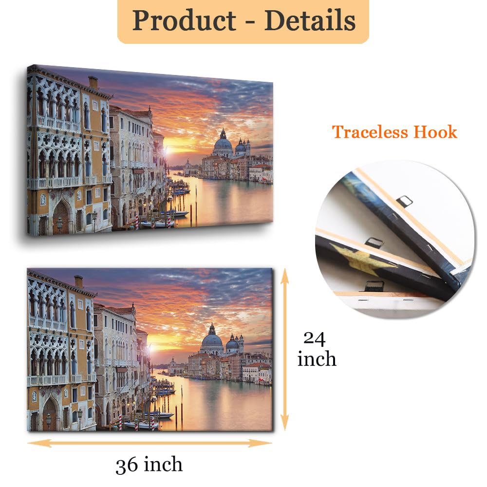 Modern Wall Grand Canal in Venice Pictures Paintings Print on Canvas Sunset Cityscape Giclee Prints Artwork Gallery
