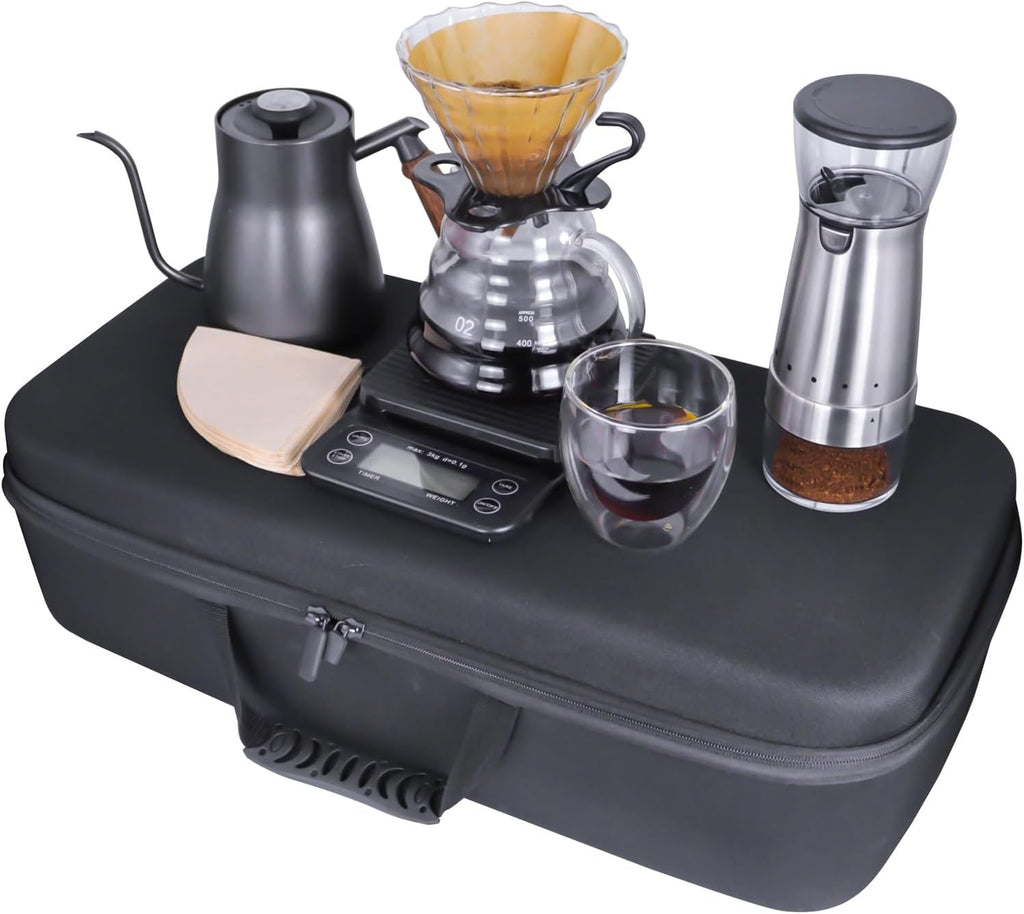 Electric Coffee Maker Set with Electric Grinder Glass Dripper Server Steel Kettle Filter Paper Travel Bag for Outdoor
