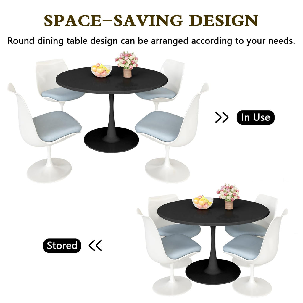 Inspired Saarinen Style Black Round Dining Table, 39.1" Tulip Kitchen Dining Table for 4-5 People with MDF Top & Pedestal Base, Mid-Century