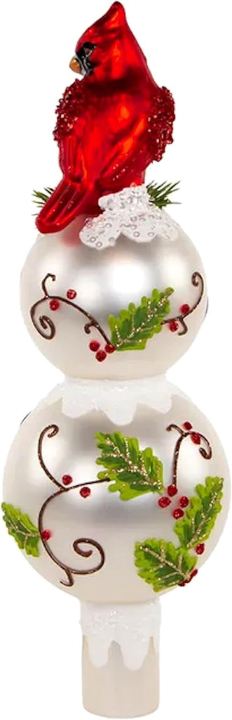 Glass Holly Cardinal Christmas Tree Topper 12 Inch