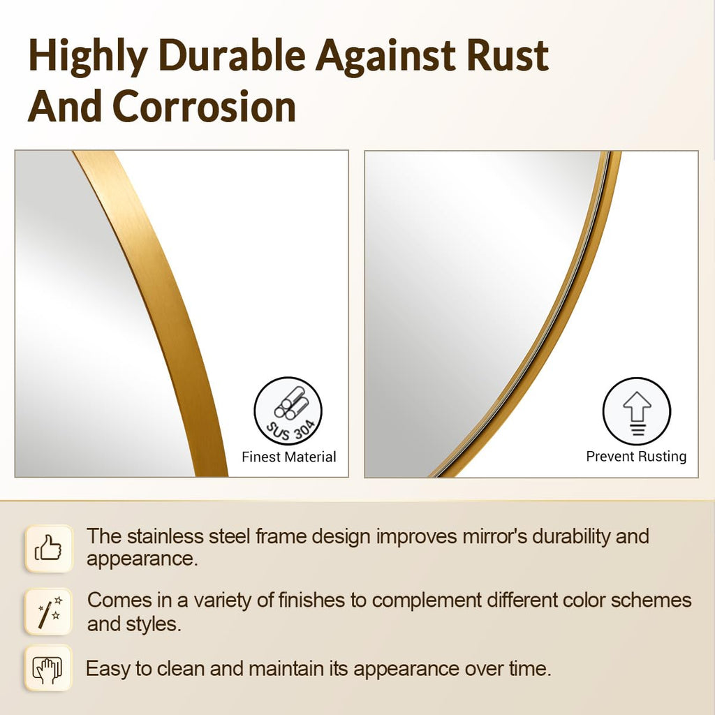 Champagne Bronze Mirror, Large Round Mirrors, 40 Inch Brushed Gold Round Mirror with Anti-Rust Metal Frame, Heavy