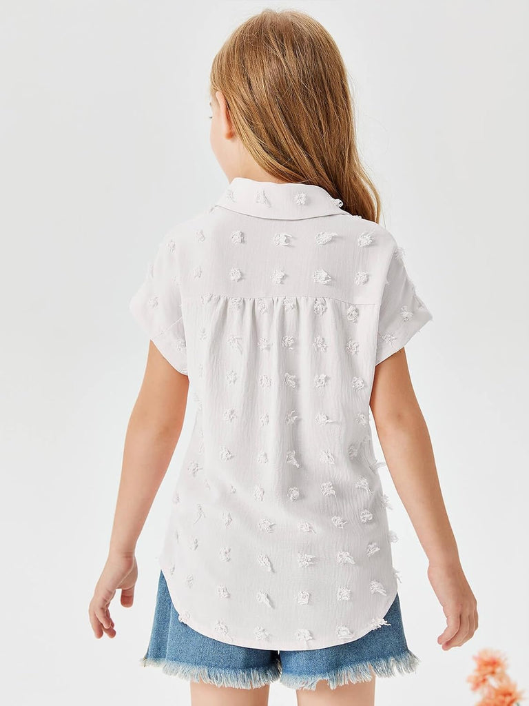 Girls Button Down Shirts Short Sleeve Kids Casual Chiffon Blouse Summer Tops T-Shirt